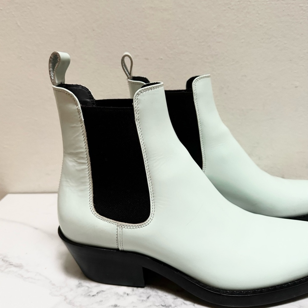 CALVIN KLEIN 205W39NYC Claire Glossy Leather Chelsea Boots In Green - Picture 7 of 16